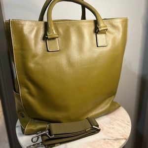 Lambertson Truex large leather tote work bag with strap.